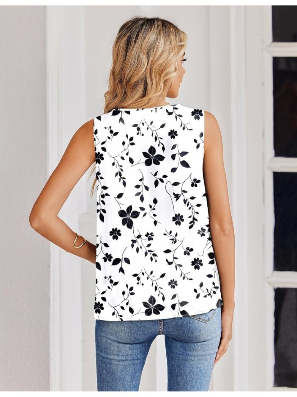 Women's Black White Sleeveless V Neck Casual Imported Shirt Silk Satin Tank Top - Picture 2 of 5